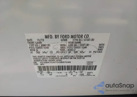 2013 Ford Explorer Xlt from USA, damaged, VIN 1FM5K7D87DGB57249